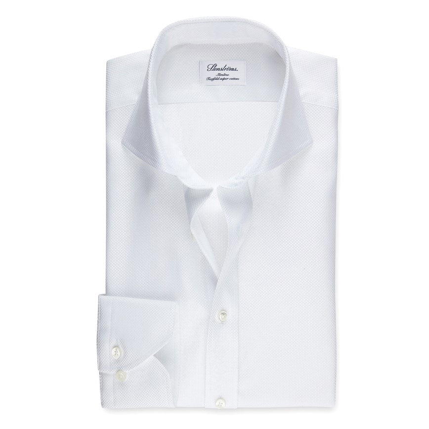Stenstroms White Textured Twill Shirted Twill Shirt 722111 7001 000 White