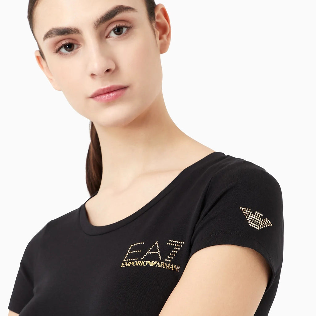 EA7 Womens Cotton-blend jersey Evolution T-shirt 8NTT65 TJDQZ 1200 Black