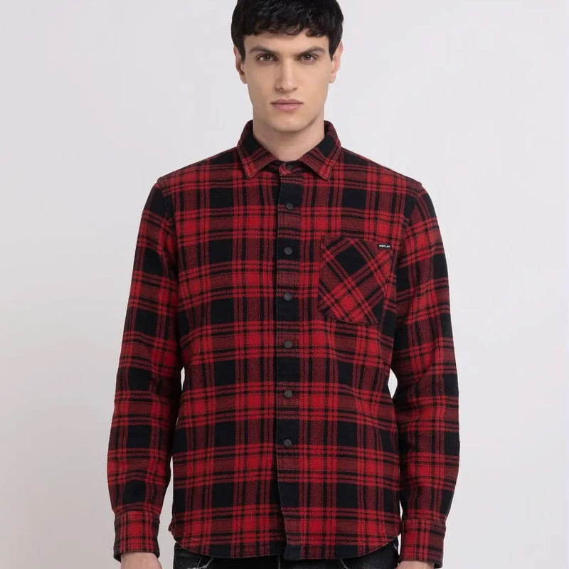 Replay Flannel Cotton Check Shirt Black / Red M4095.000 52616.010