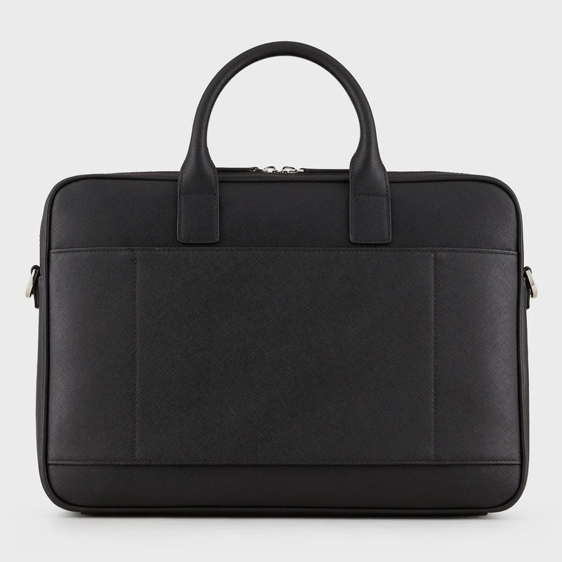 Emporio Armani Regenerated-Leather Briefcase With Eagle Plate Y4P119 Y138E 81072 Black
