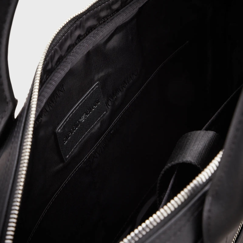 Emporio Armani Regenerated-Leather Briefcase With Eagle Plate Y4P119 Y138E 81072 Black