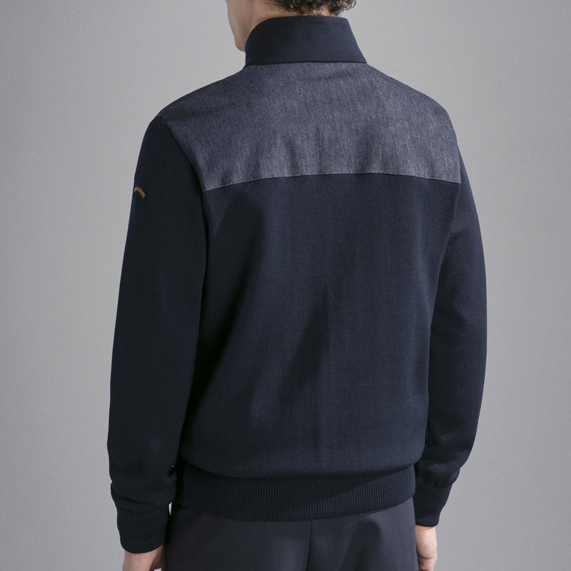 Paul &amp; Shark Wool Sweater With Denim Inserts 14311236 050 Dark Navy