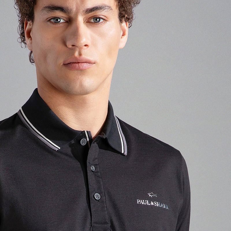 Paul &amp; Shark Cotton Tencel Piqué Polo 14311713 11D Black