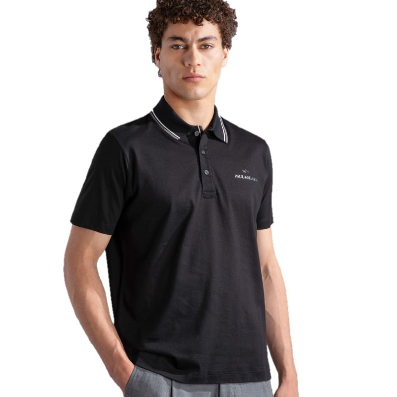 Paul &amp; Shark Cotton Tencel Piqué Polo 14311713 11D Black