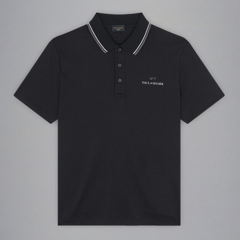 Paul &amp; Shark Cotton Tencel Piqué Polo 14311713 11D Black