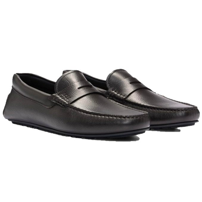 Hugo Boss Black Grained-Leather Driver Moccasins 50523026 10258377 205 Dark Brown

