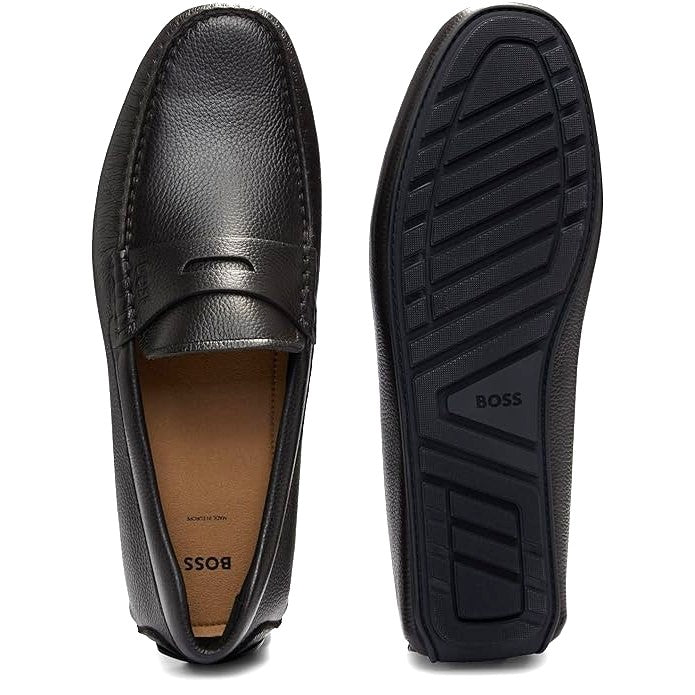 Hugo Boss Black Grained-Leather Driver Moccasins 50523026 10258377 205 Dark Brown

