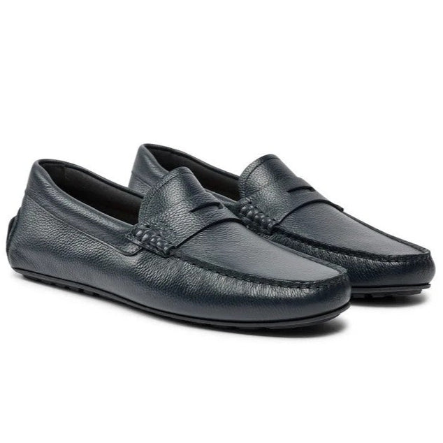 Hugo Boss Black Grained-Leather Driver Moccasins 50523026 10258377 401 Dark Blue