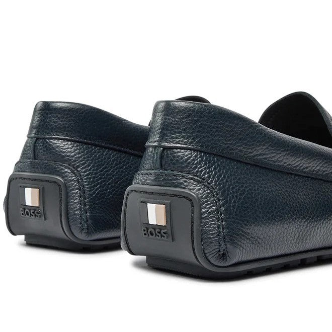 Hugo Boss Black Grained-Leather Driver Moccasins 50523026 10258377 401 Dark Blue
