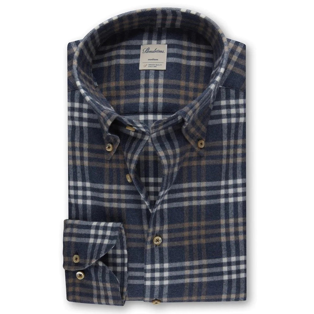 Stenstroms Casual Navy Checked Flannel Shirt - Ignition For Men