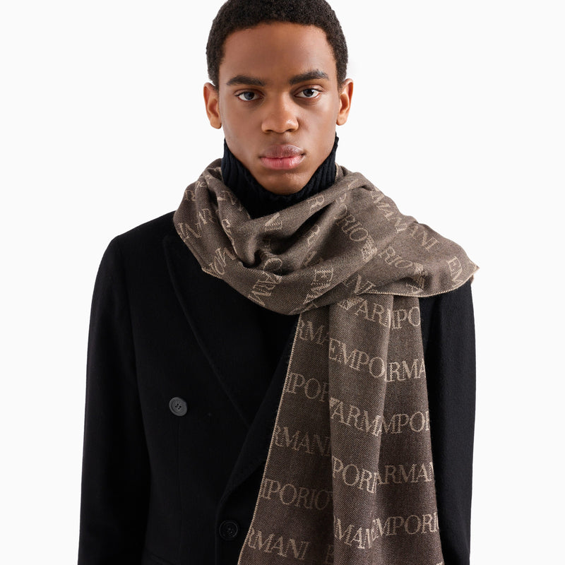 Emporio Armani Jacquard logo Scarf 625060 CC786 00152 Marrone