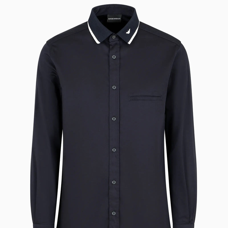 Emporio Armani Satin Shirt With Contrasting Ribbed Collar 6D1CM1 1K6DZ 0920 black