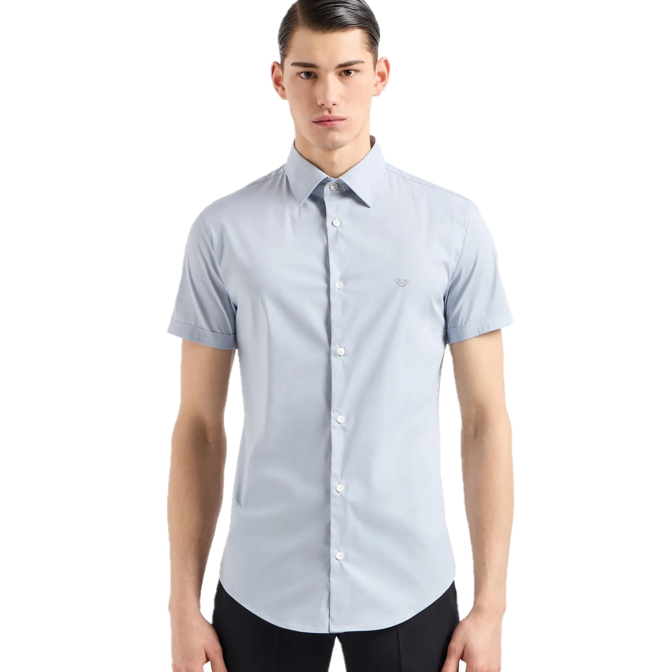 Emporio Armani Light Blue Short-Sleeved Shirt Ignition For Men