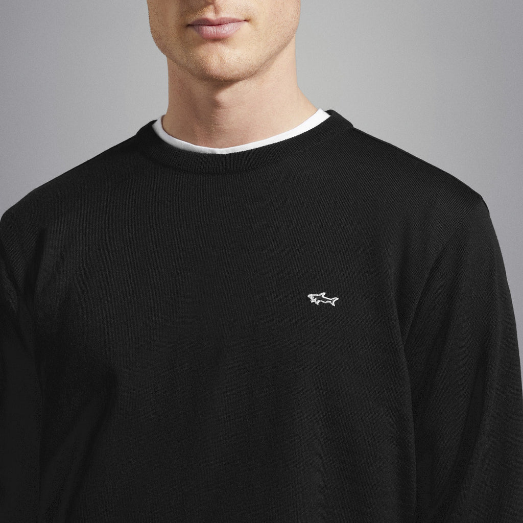 Paul &amp; Shark Wool Knit with Shark Badge C0P1094 61101130 011 BLACK