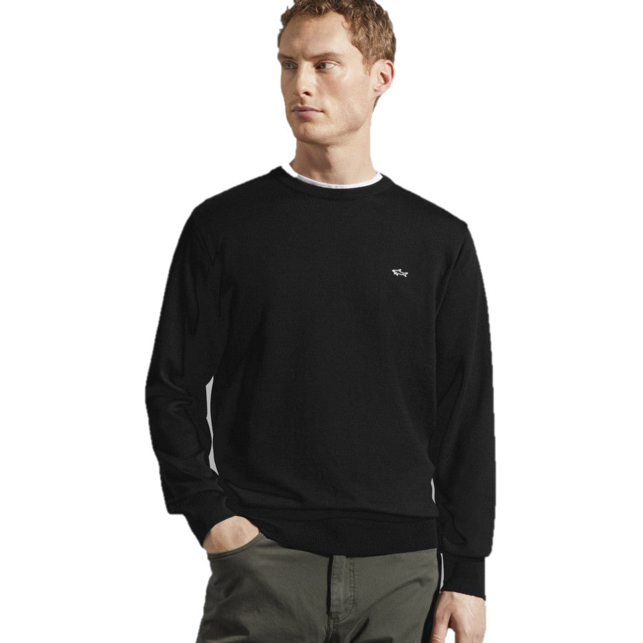 Paul &amp; Shark Wool Knit with Shark Badge C0P1094 61101130 011 BLACK