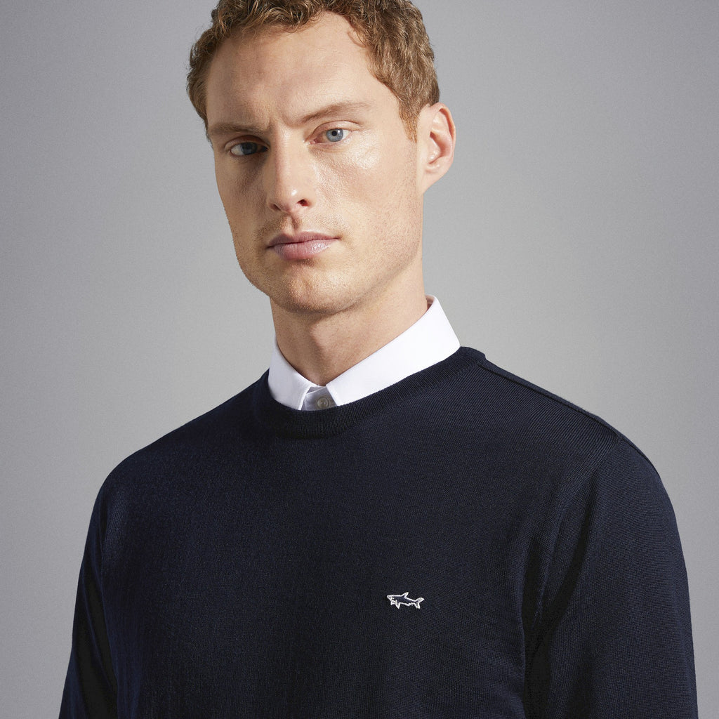 Paul &amp; Shark Wool Knit with Shark Badge C0P1094 61101130 050 NAVY BLUE