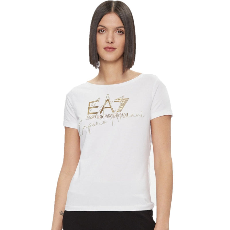 EA7 Womens T-Shirt White Gold 3DTT26 TJFKZ 0101