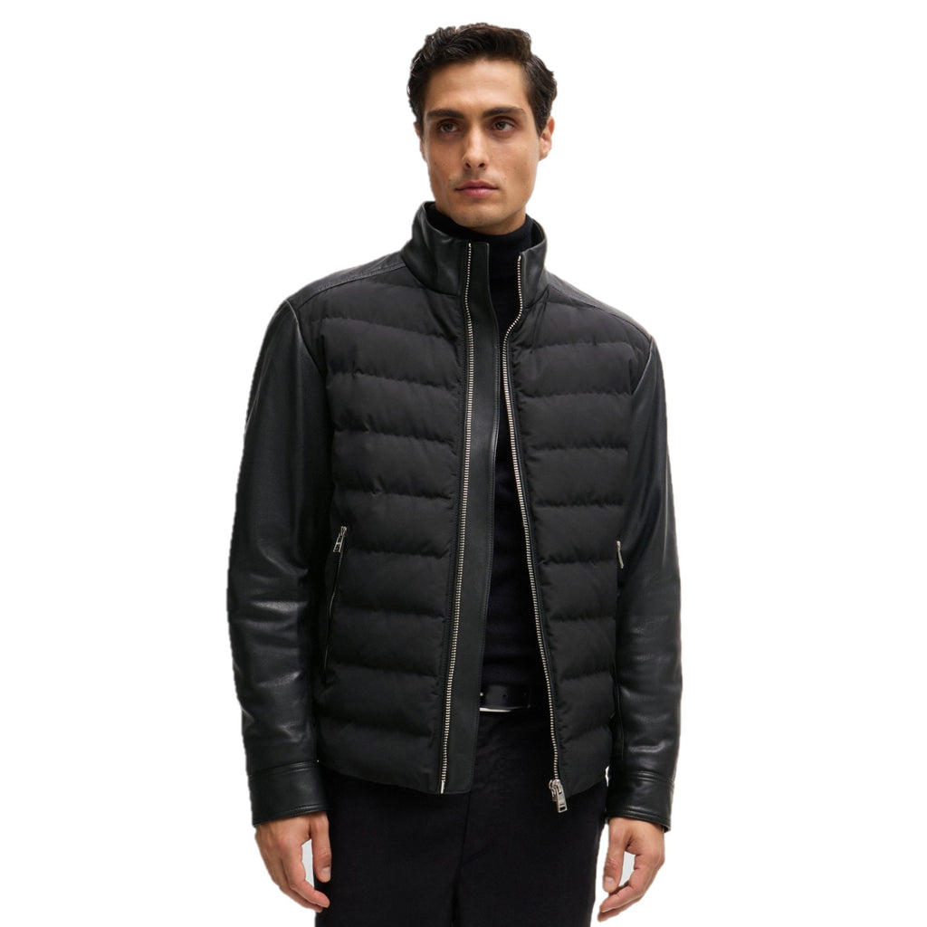 Mixed-material regular-fit jacket with leather sleeves C-Mersino - 50518724