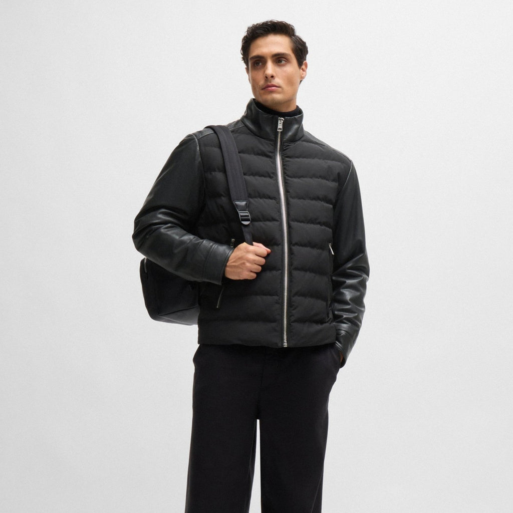Mixed-material regular-fit jacket with leather sleeves C-Mersino - 50518724