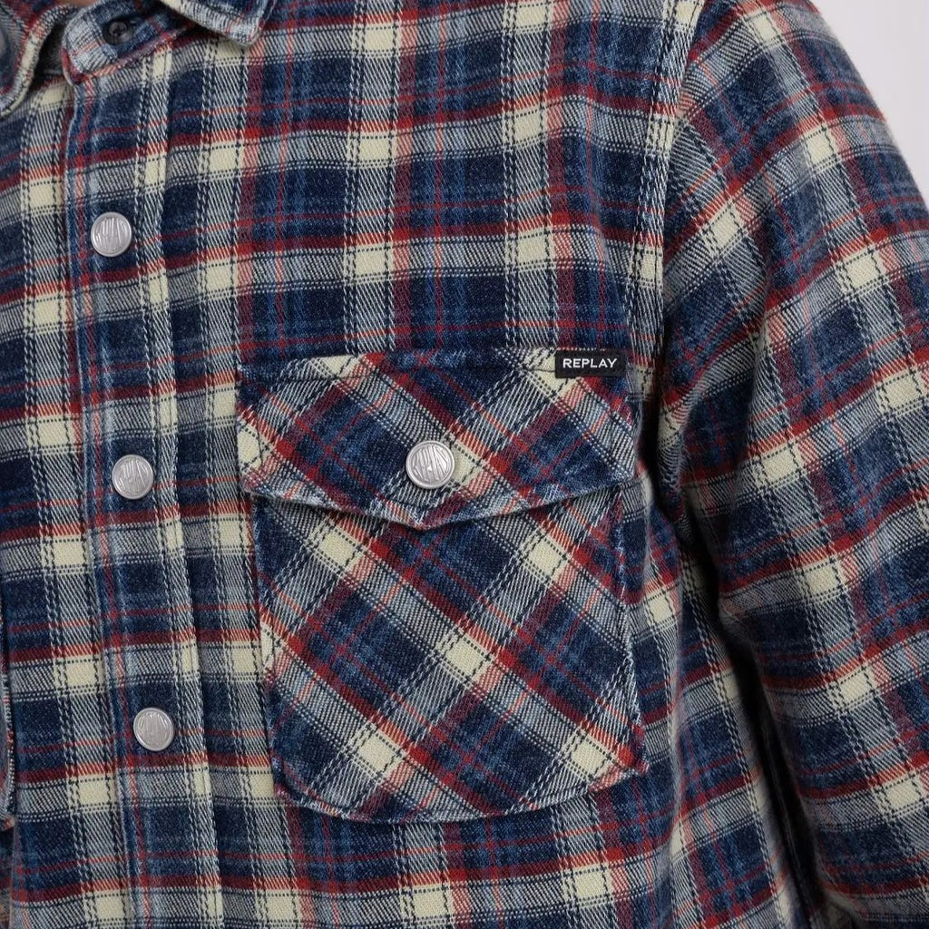 Replay Flannel Cotton Check Shirt M4067A.000.52610 Blue / Light Cream