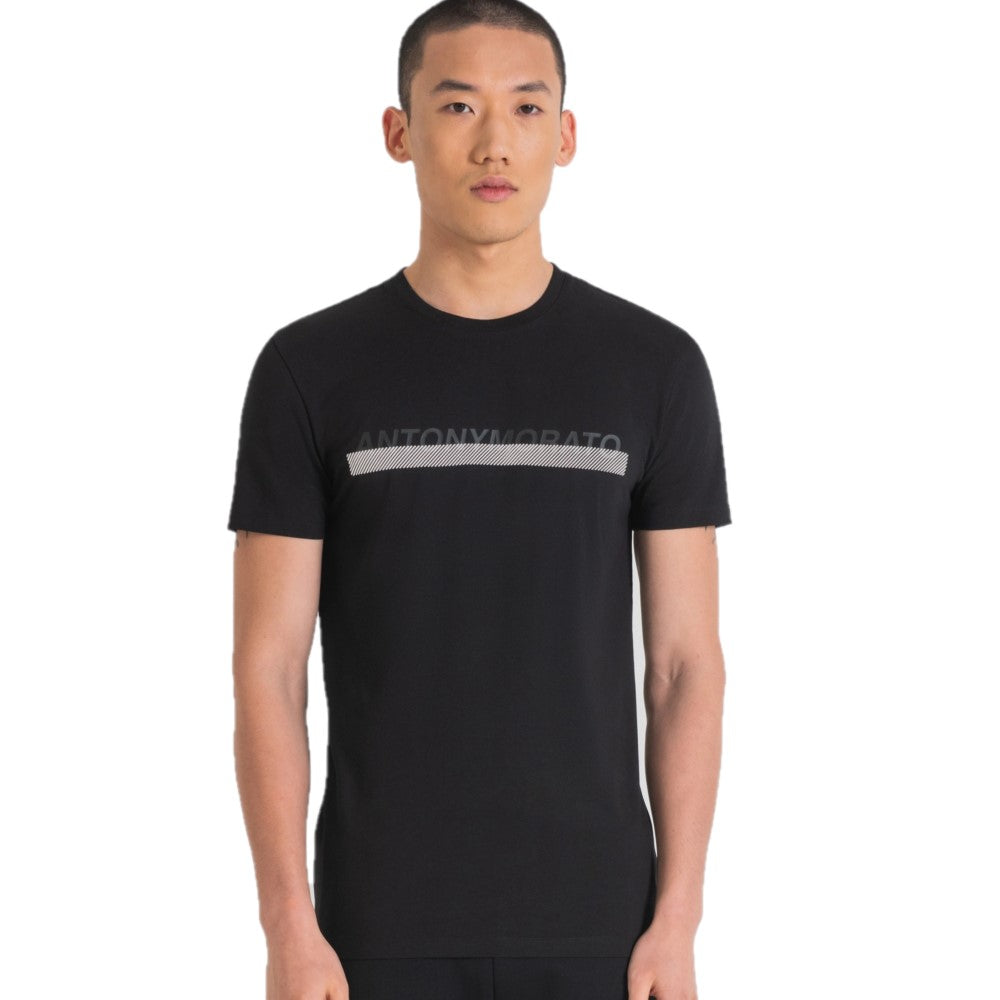 Antony Morato Rubberised Logo Print T-Shirt MMKS02344-FA120032 BLACK