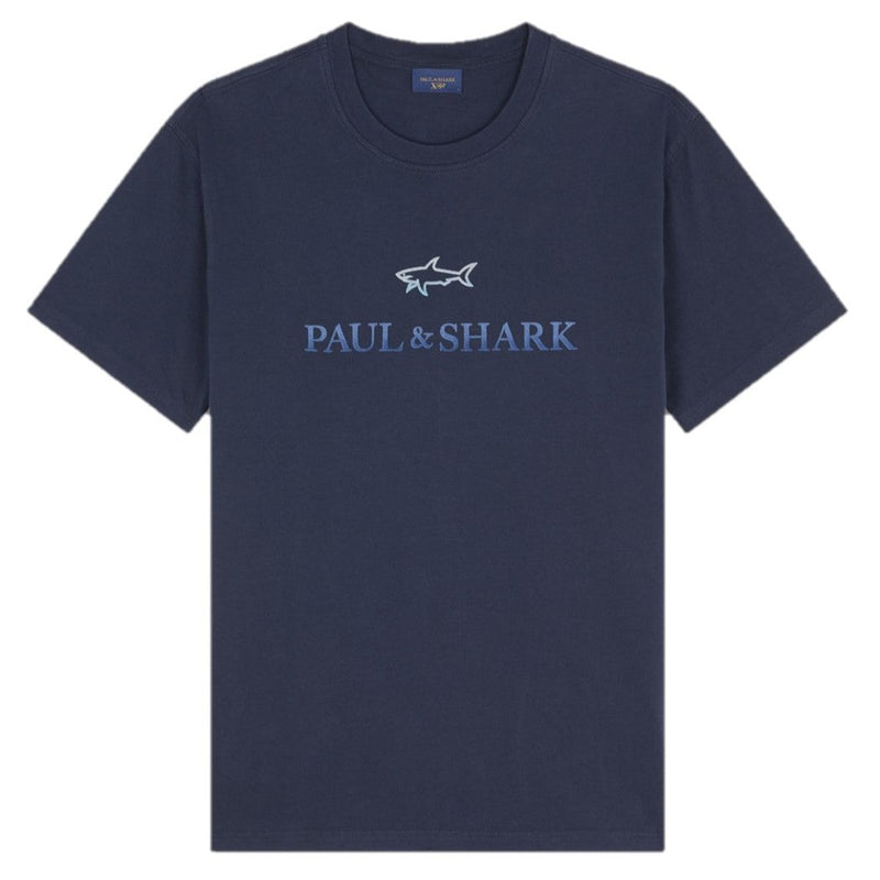 Paul & Shark Cotton T-Shirt With Flocked Logo 14311604 050 Blue