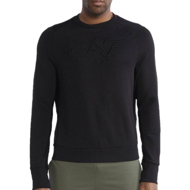 EA7 7 Black Crew-Neck Sweatshirt 3DUM06 PJTKZ 1200 BLACK