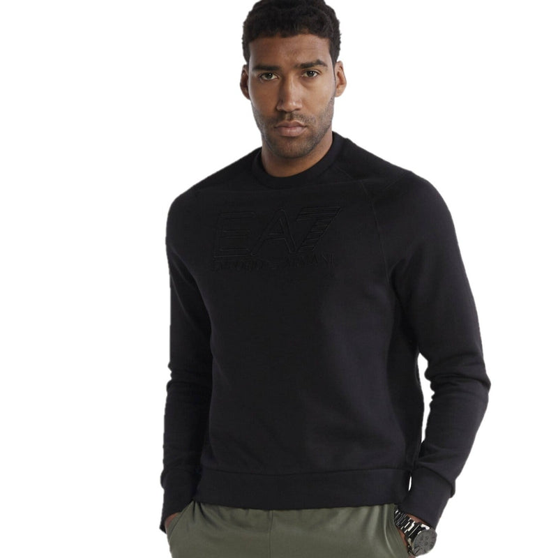 EA7 7 Black Crew-Neck Sweatshirt 3DUM06 PJTKZ 1200 BLACK