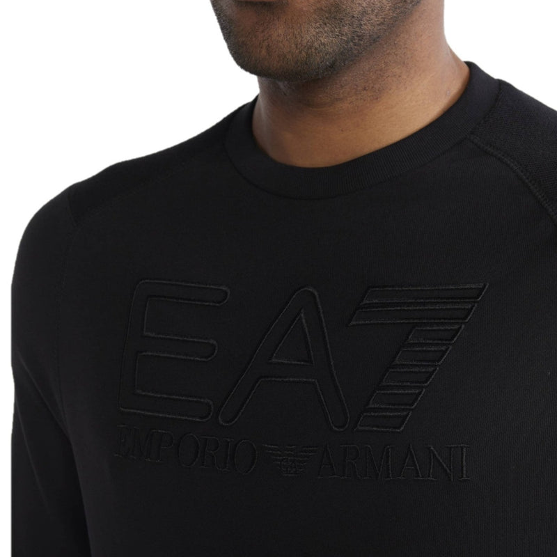 EA7 7 Black Crew-Neck Sweatshirt 3DUM06 PJTKZ 1200 BLACK