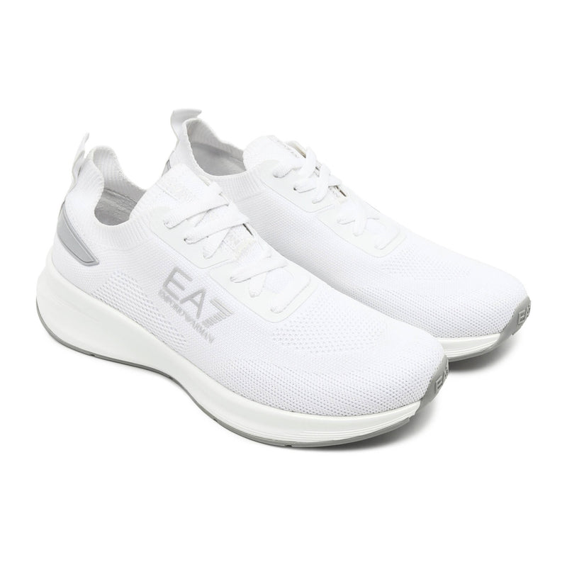 EA7 Maverick Knit Sneakers X8X149 XK349 M696 WHITE & SILVER
