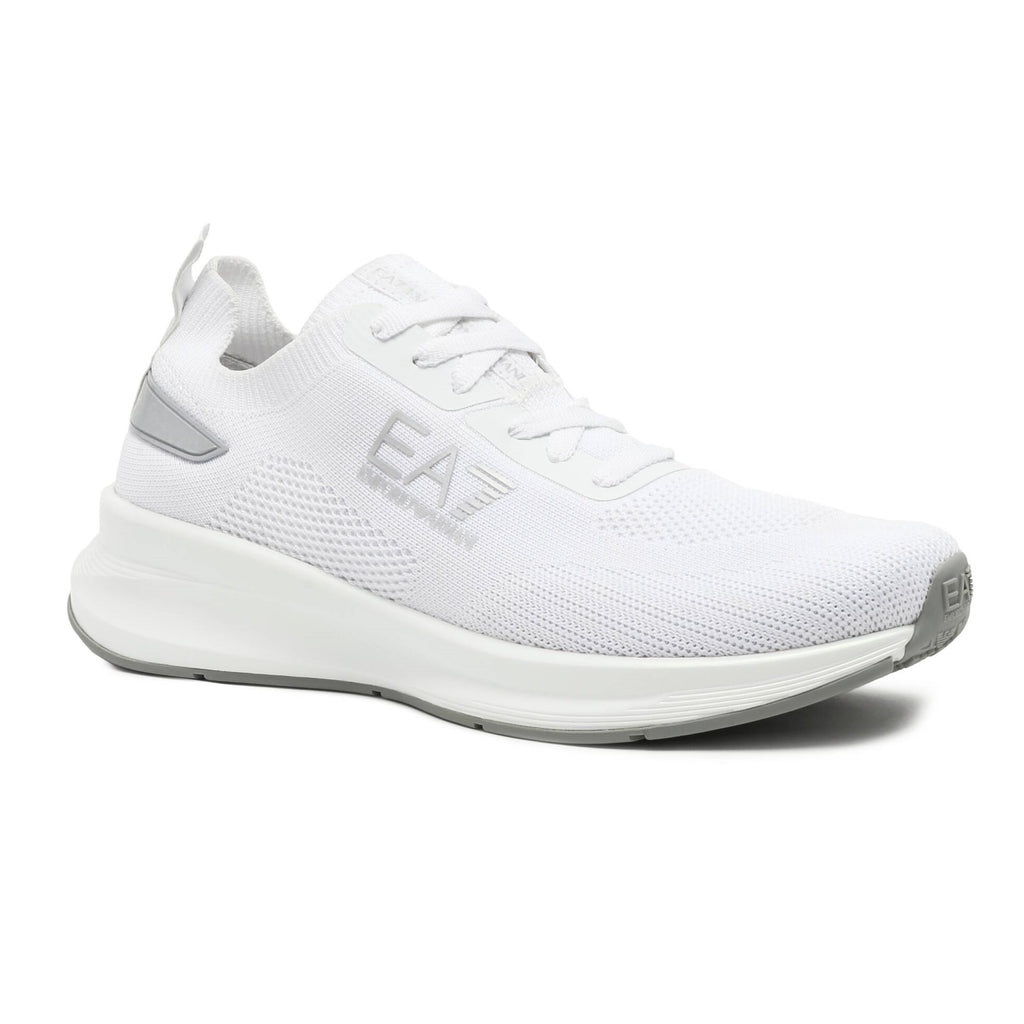 EA7 Maverick Knit Sneakers X8X149 XK349 M696 WHITE & SILVER