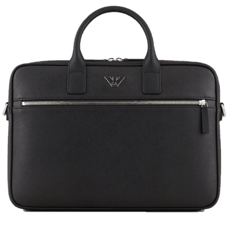 Emporio Armani Regenerated-Leather Briefcase With Eagle Plate Y4P119 Y138E 81072 Black