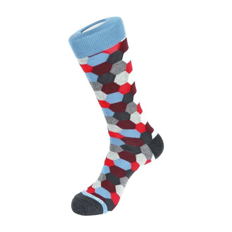 Unsimply Stitched Honeycomb Socks UNST-16104-5 Grey Red Blue