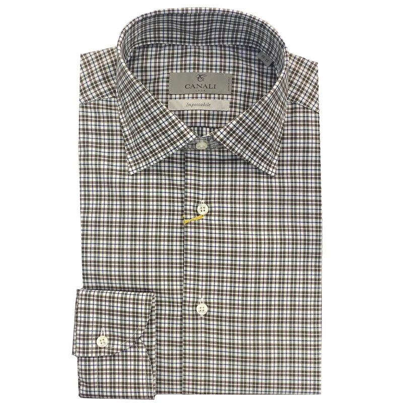 Canali Impeccable Shirt Green / Brown Check GR02580/801