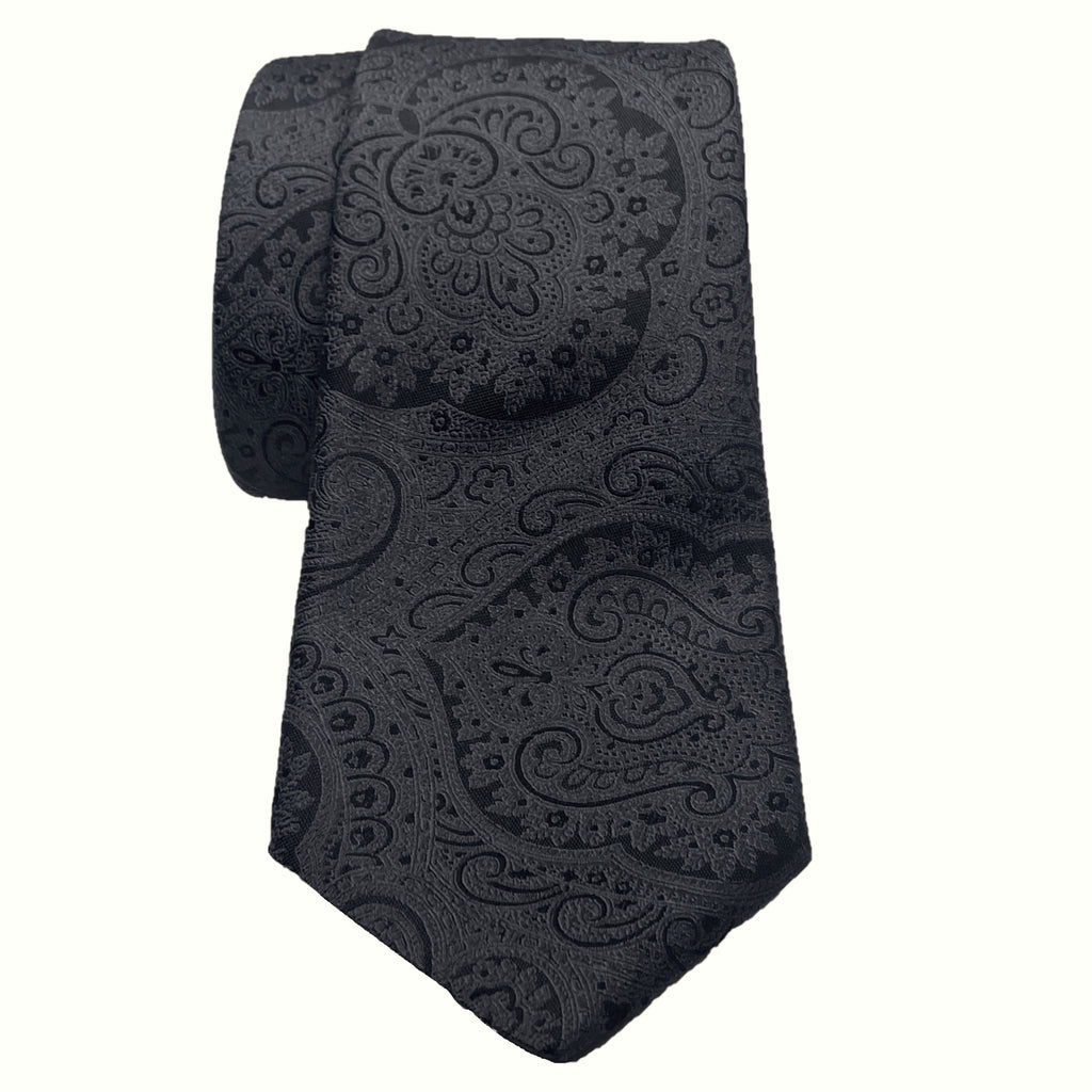 Canali Charcoal Silk Paisley Tie HJ03514 100137 Mod 18 Col 6
